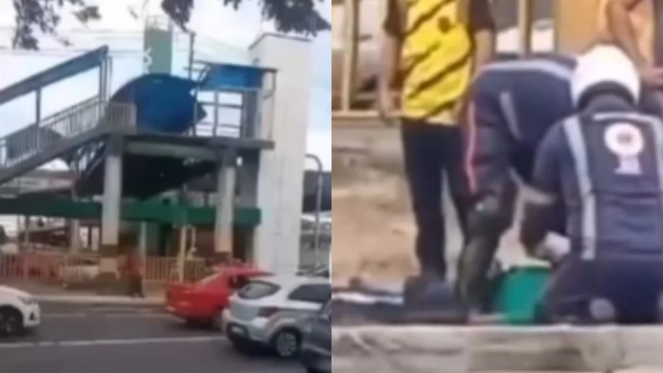 Pedestre ‘distraído’ cai em passarela danificada na Torquato Tapajós, em Manaus
