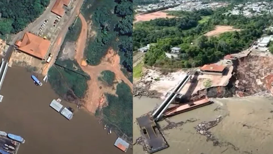 Antes e depois: veja imagens do desabamento no porto em Manacapuru