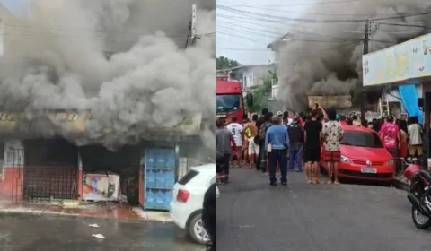 Incêndio atinge mercadinho em Manaus e destruição provoca risco de desabamento; vídeo