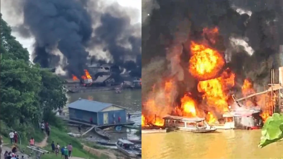 Incêndio atinge postos de gasolina em Japurá, interior do Amazonas, nesta quinta (17)