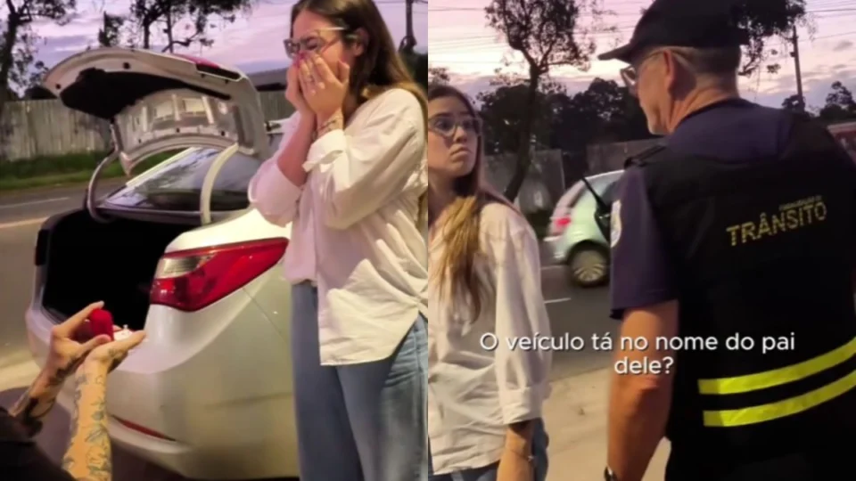 VÍDEO: namorado finge ser pego na blitz para pedir mulher em casamento