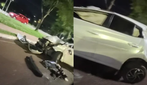 VÍDEO: carro fica destruído após capotar na Avenida Brasil, em Manaus
