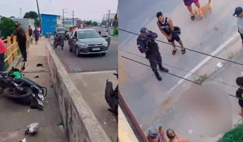 Mulher morre ao cair de ponte em acidente de moto em Manaus; veja vídeo