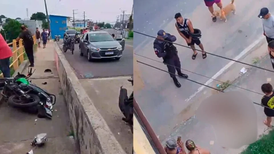 Mulher morre ao cair de ponte em acidente de moto em Manaus; veja vídeo