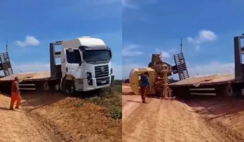 Vídeo: Motorista de caminhão passa mal e passageiro desvia veículo contra barreira