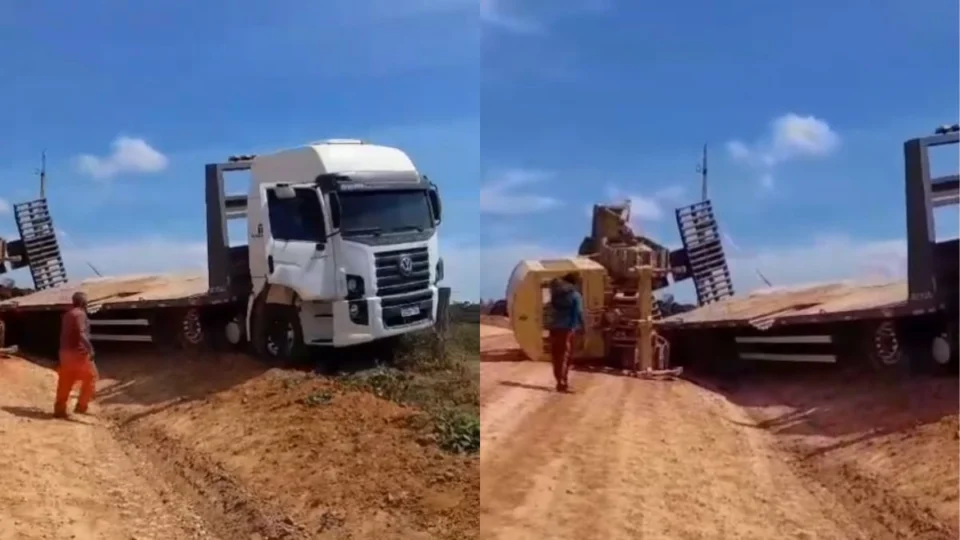 Vídeo: Motorista de caminhão passa mal e passageiro desvia veículo contra barreira