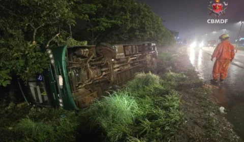 Ônibus capota na BR-020 no DF e deixa quatro feridos