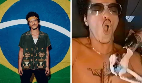 Bruno Mars faz ‘tatuagem’ do Cristo Redentor em despedida ao Brasil; assista