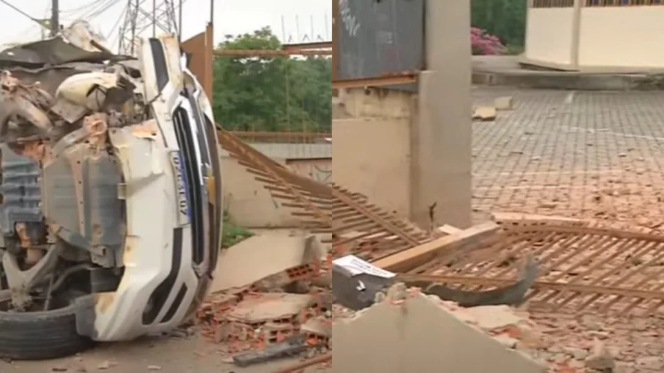 Carro capota e destrói muro de igreja em Manaus; vítima deixa o local