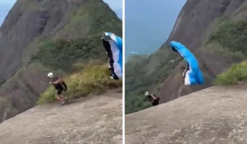 Homem morre enquanto praticava speed fly em Pedra Bonita, no RJ; vídeo registra momento