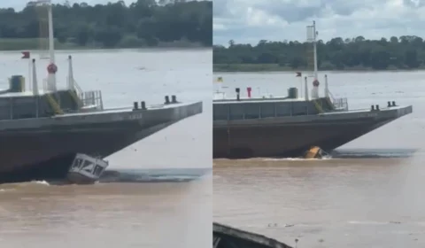 Balsa passa por cima de lancha em Codajás, interior do Amazonas; veja vídeo