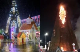 VÍDEO: Incêndio atinge árvore de Natal em frente ao Palácio Rio Branco; confira