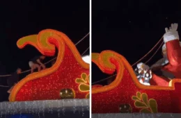 Jovens sobem e vandalizam estrutura de Natal na Ponta Negra, em Manaus