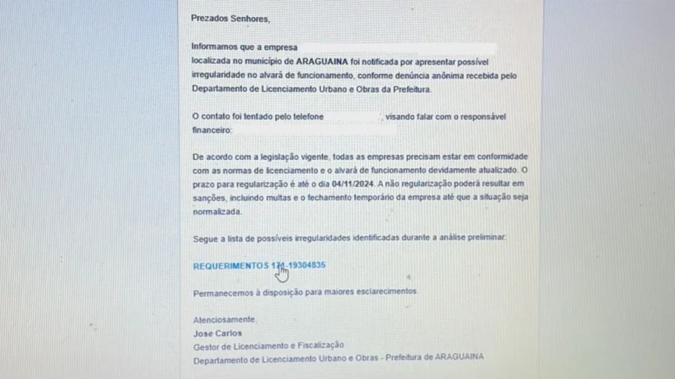 Alerta de golpe: moradores recebem falsa notificação do Departamento de Postura e Edificações de Araguaína