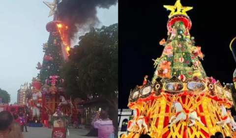 Árvore de Natal que pegou fogo será entregue revitalizada até domingo (22) em Manaus
