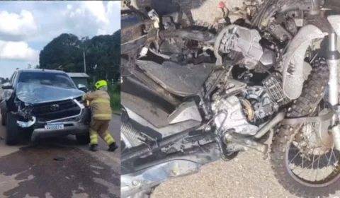 Professor e enteado adolescente morrem em colisão entre moto e caminhonete na BR-364