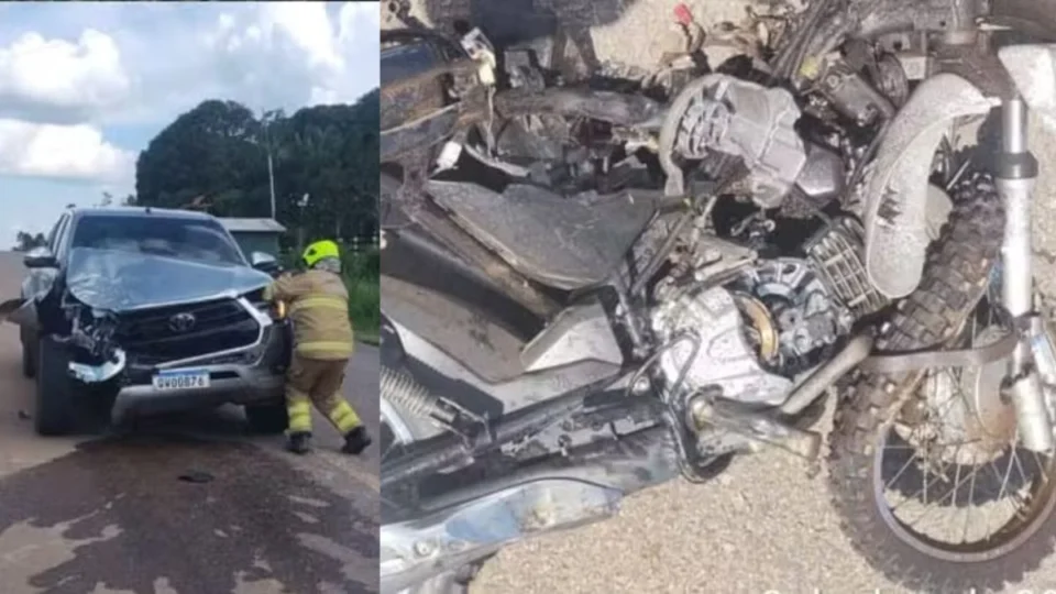 Professor e enteado adolescente morrem em colisão entre moto e caminhonete na BR-364