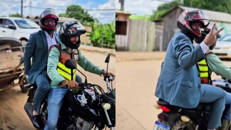 Governador do Acre viraliza ao andar de mototáxi: “Eu quando chego no interior”