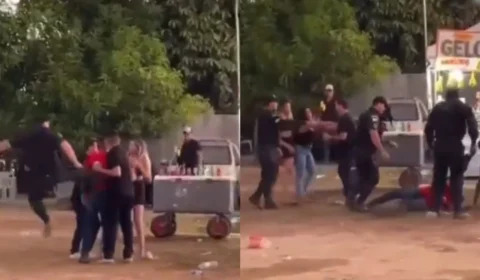 Homem leva voadora após puxar o cabelo de uma mulher durante discussão em Cantá; veja vídeo