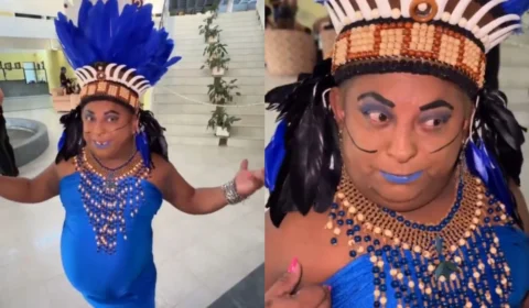 Patixa-Poranga? Influencer se veste como cunhã do Caprichoso no Rancho do Maia