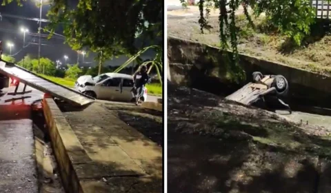 Vídeo: carro cai no Igarapé do Passarinho após acidente em Manaus