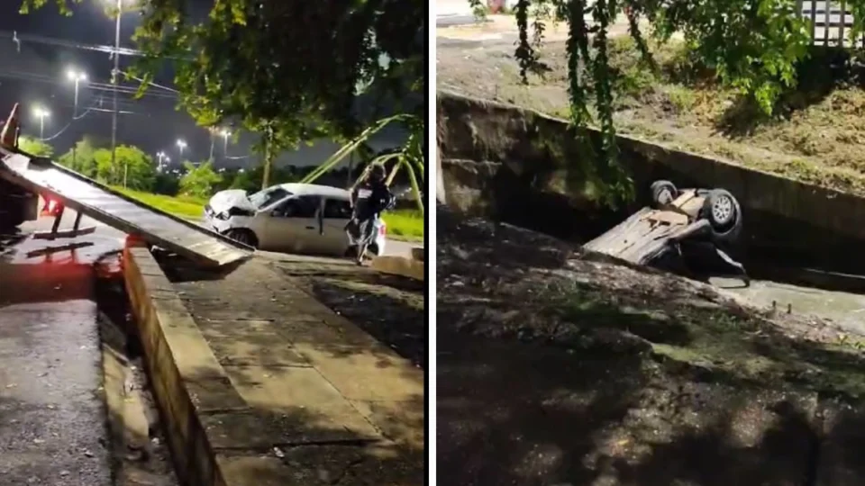 Vídeo: carro cai no Igarapé do Passarinho após acidente em Manaus