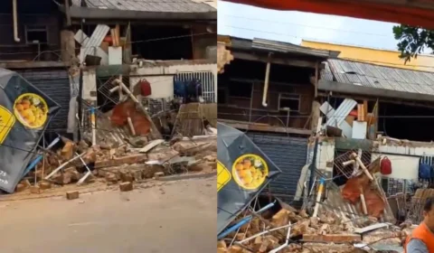Prédio antigo desaba no Centro de Porto Velho; veja vídeo