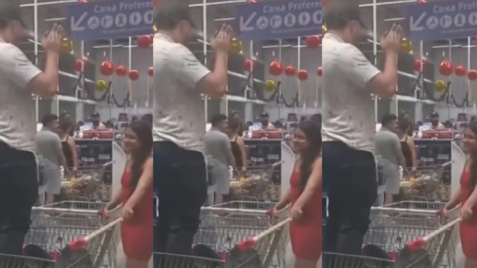Homem surpreende namorada ao cantar parabéns em cima de carrinho de supermercado em Manaus; veja vídeo