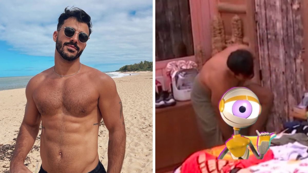 Mateus se descuida e mostra mais do que devia no BBB 25 - Foto: Reprodução/Instagram e Globoplay
