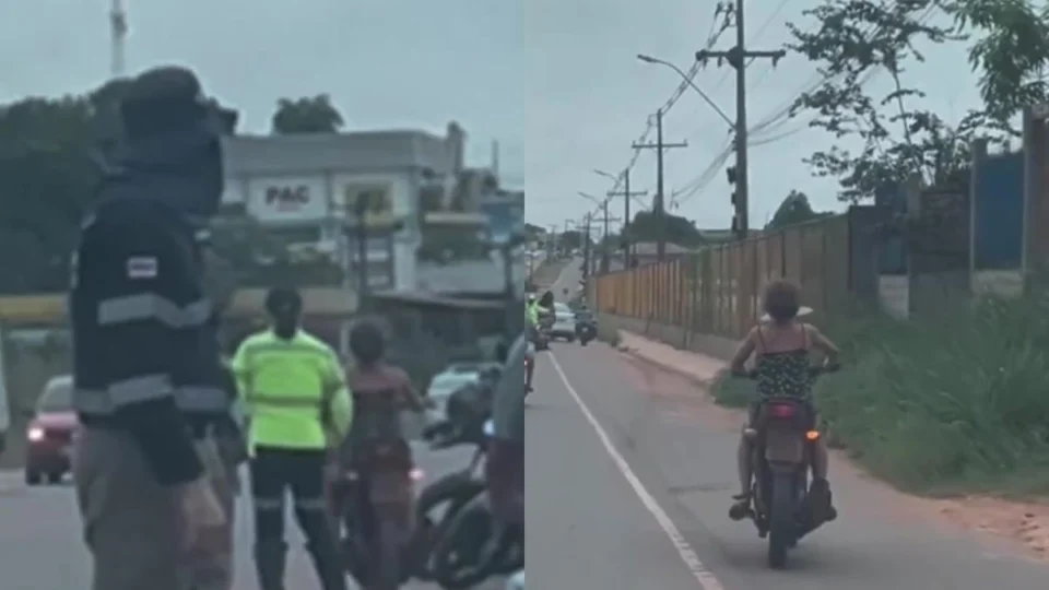 ‘DEU FUGA’: mulher sem capacete escapa de blitz em moto no Amazonas; veja vídeo