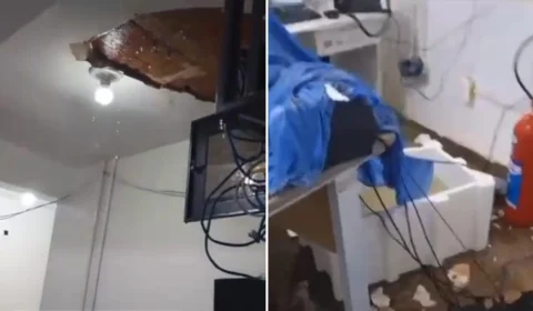 VÍDEO: parte do teto do Hospital João Paulo II desaba após chuva em Porto Velho