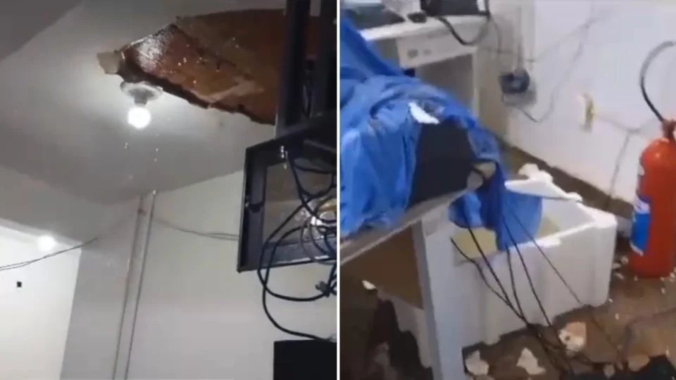 VÍDEO: parte do teto do Hospital João Paulo II desaba após chuva em Porto Velho