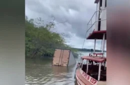 Caminhão perde freio e cai no rio Tocantins em Aguiarnópolis; veja vídeo