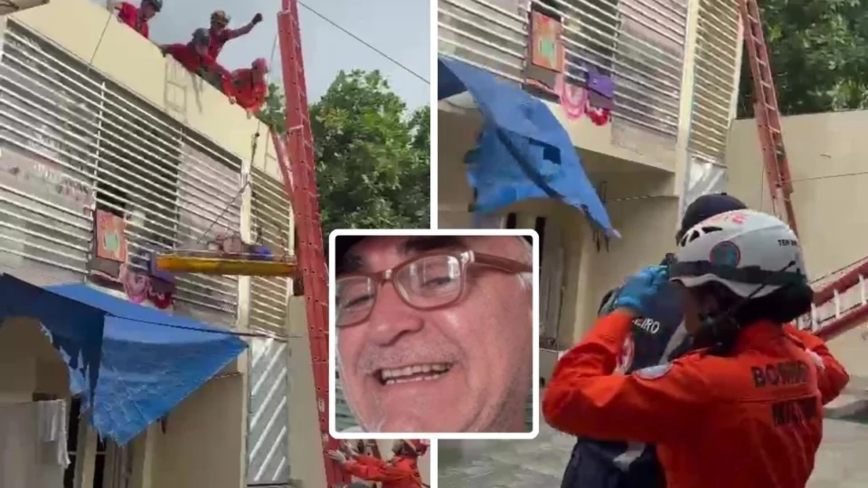 Idoso sofre choque elétrico e tem corpo derrubado do 2º andar durante resgate em Manaus; veja vídeo