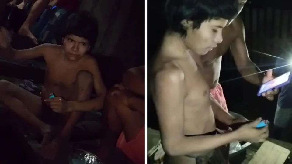 Indígena de povo isolado e língua desconhecida conhece celular e isqueiro no Amazonas; veja vídeo