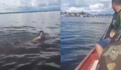 VÍDEO: Mulher tenta atravessar Rio Solimões a nado e cena viraliza nas redes sociais