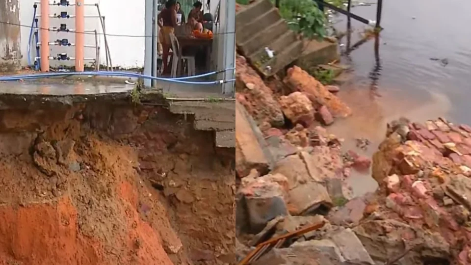 Famílias ficam em risco após deslizamento de terra em Manaus
