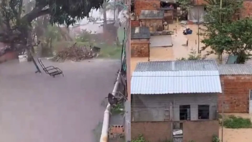 Forte chuva causa alagamentos em ruas e casas de Manaus; veja vídeos