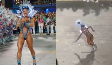Musa da Viradouro, Lore Improta leva tombo durante desfile; veja vídeo