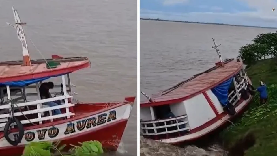 Barco colide contra barranco após piloto dormir no Amazonas; veja vídeo