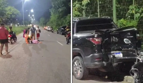 Motociclista e passageira ficam feridos após acidente com carro em Manaus