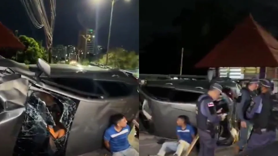 VÍDEO: carro capota durante perseguição e criminosos ficam presos nas ferragens de carro em Manaus