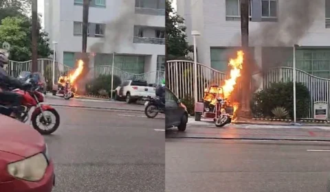 Vídeo mostra moto em chamas em frente a condomínio em Manaus: ‘Motoqueiro Fantasma’