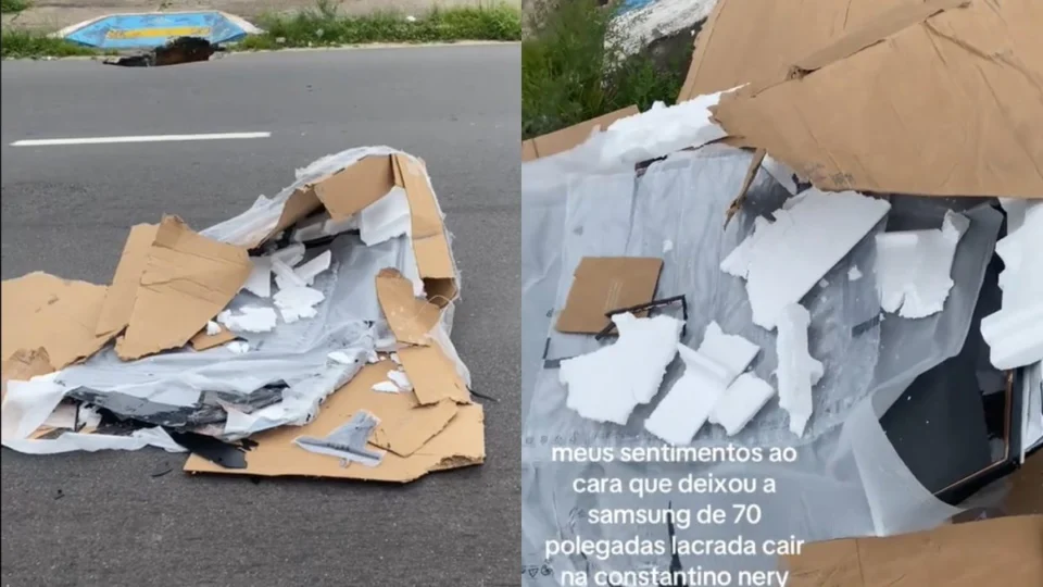 Televisão de 70 polegadas cai de caçamba em Manaus e fica completamente destruída; veja vídeo