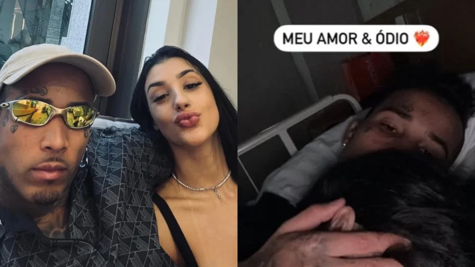 Fim da briga? Gato Preto posta foto com Bia Miranda no hospital e declara: ‘Meu amor e ódio’