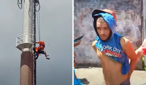 Homem fica preso em torre após tentar furtar fios no bairro Compensa, em Manaus