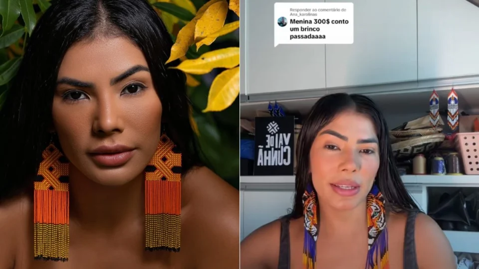 Cunhã do Boi Caprichoso viraliza e é criticada por preço dos brincos artesanais feitos por ela: ‘é pura cara de pau’
