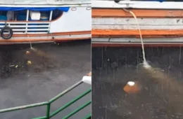 Vídeo flagra barco despejando ‘gordura’ no rio Negro, em área da Manaus Moderna; veja