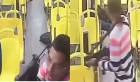 Criminosos usam submetralhadora em assalto a ônibus da linha 008 em Manaus; veja vídeo