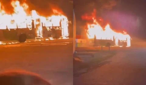 VÍDEO: ônibus é incendiado em manifestação contra mudanças nas linhas em Manaus